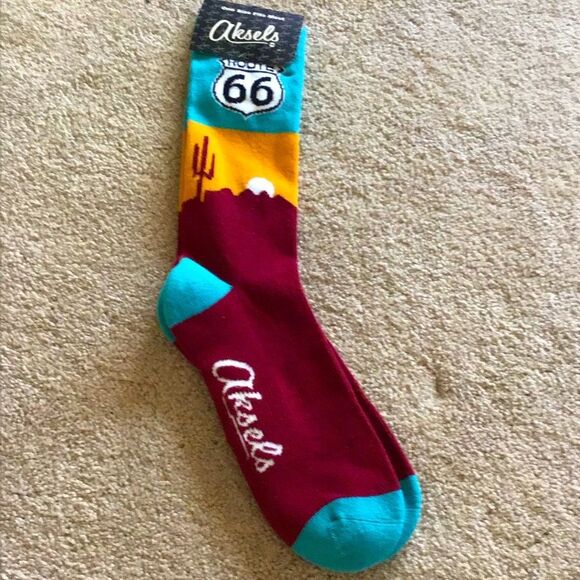 NWT Aksels Unisex Route 66 Maroon and Teal Casual Socks OSFM - Picture 1 of 2